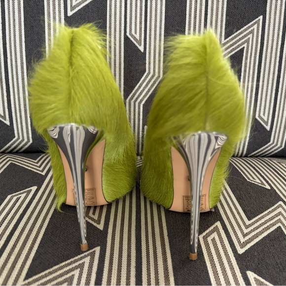 Lime Green Faux Fur Heels - Picture 3 of 7